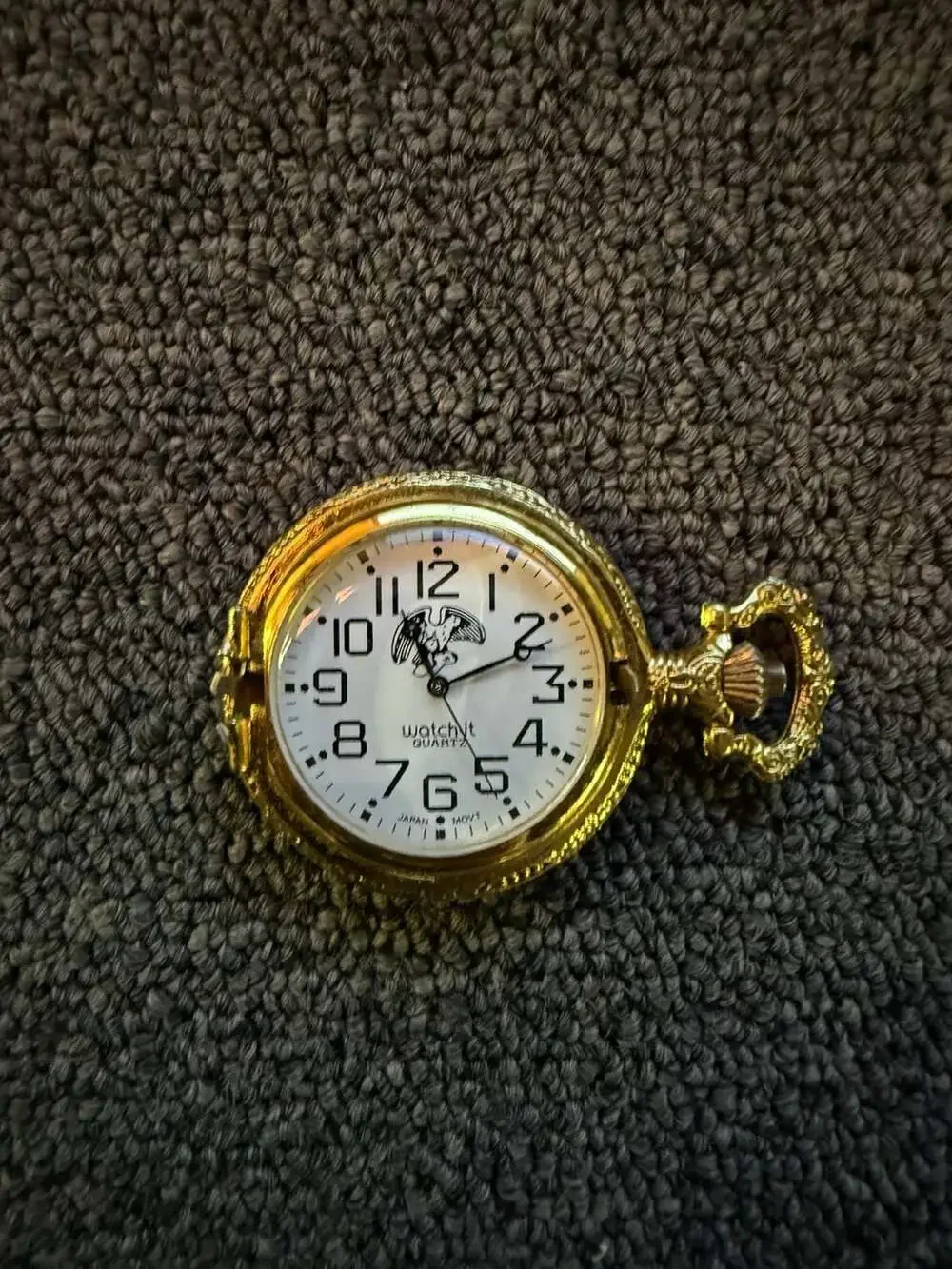 Watch-it Gold Tone Quartz Pocket Watch with Eagle Motif